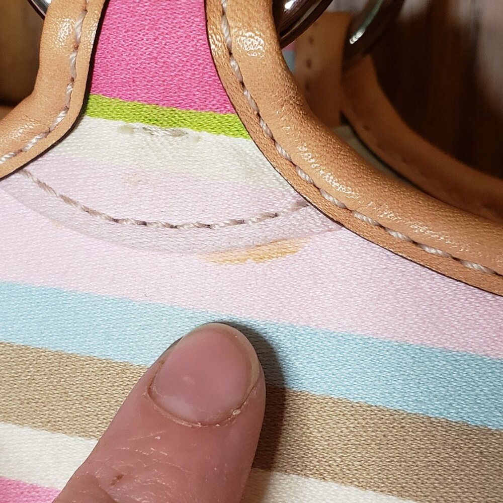 Vintage COACH 1889 Hampton Soho Multi-color Striped Canvas & Leather Buckle Tote - Picture 13 of 13